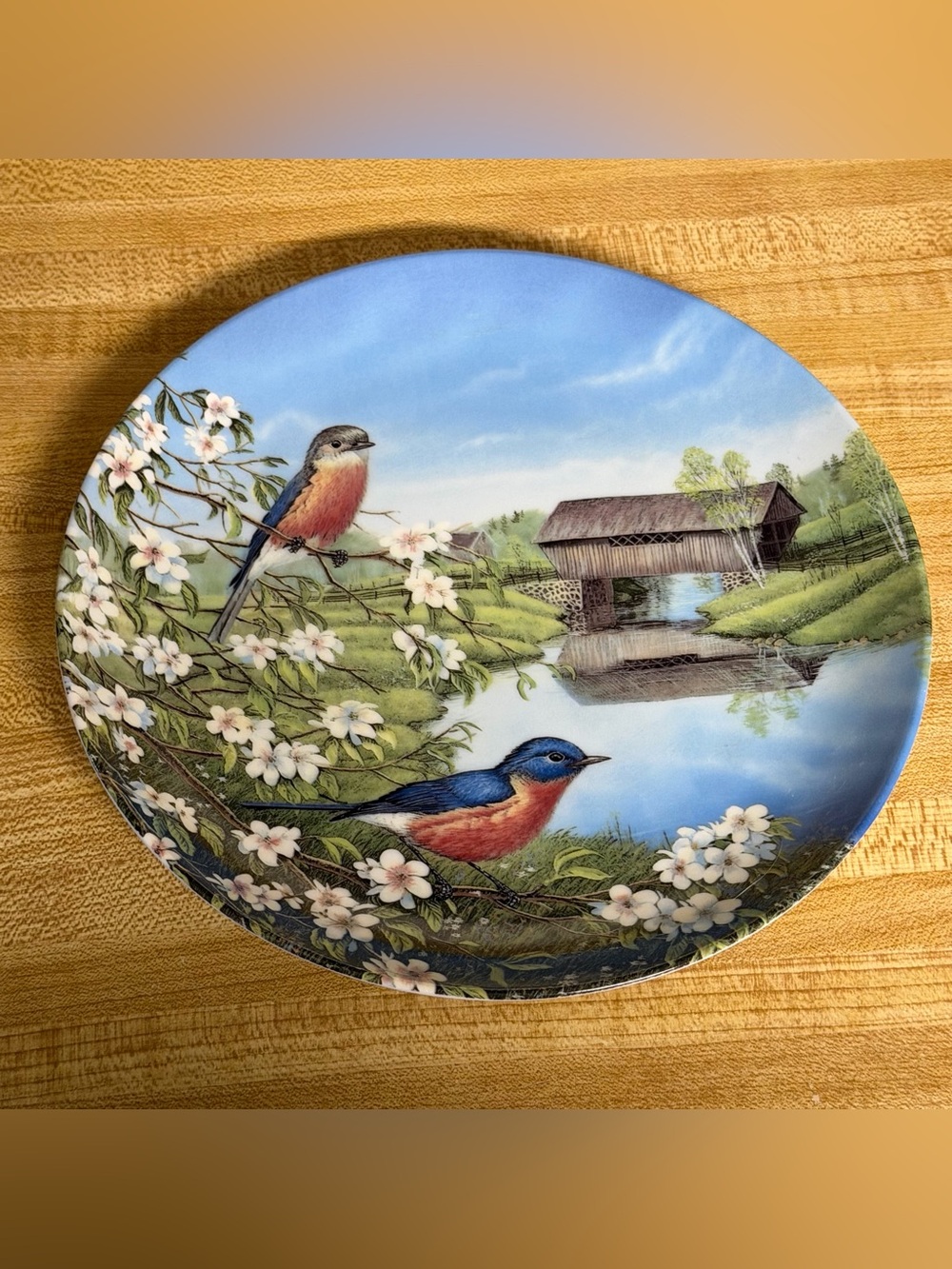 Vintage 1990 "Bluebirds in Spring" Decorative Country Scenic Plate Knowles
